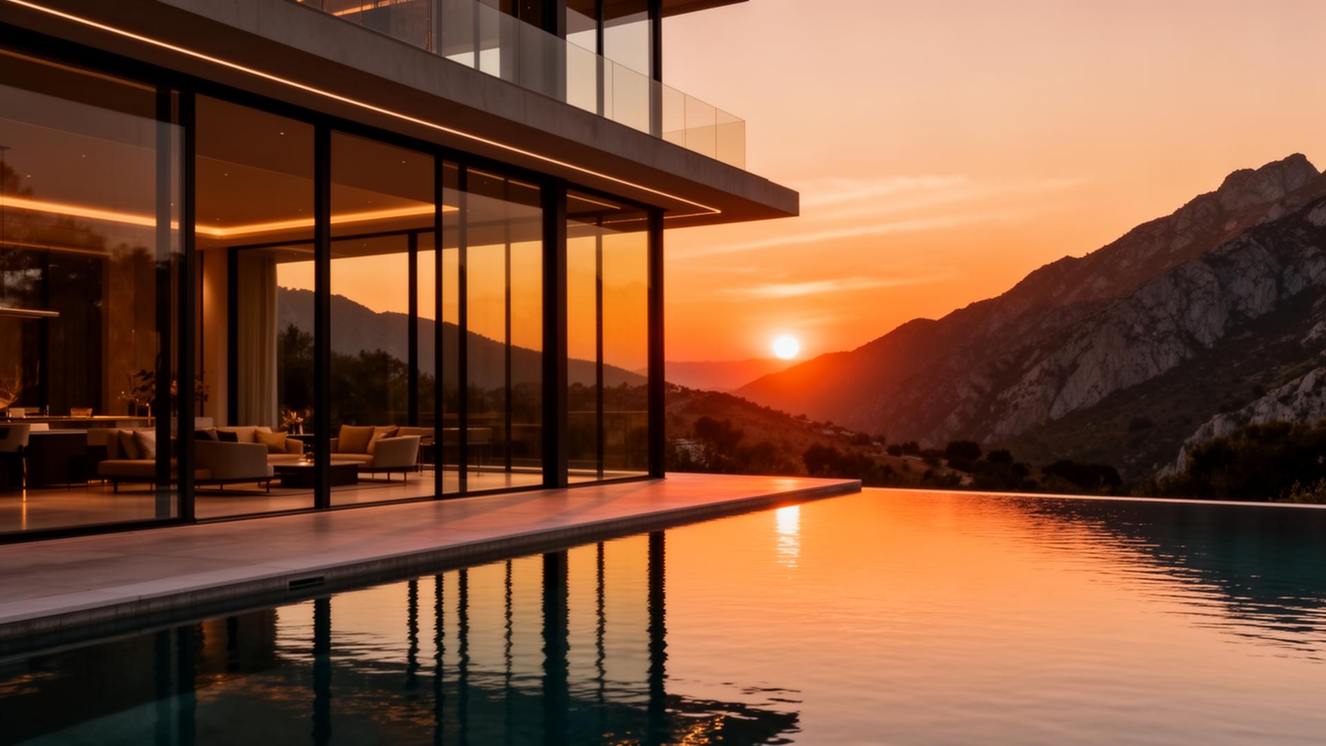 Desarrollo inmobiliario premium al atardecer